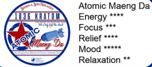 Maeng Da Kratom Capsules | LegalHerbalShop can of Atomic Maeng Da Kratom Capsules with wording on the side promoting it