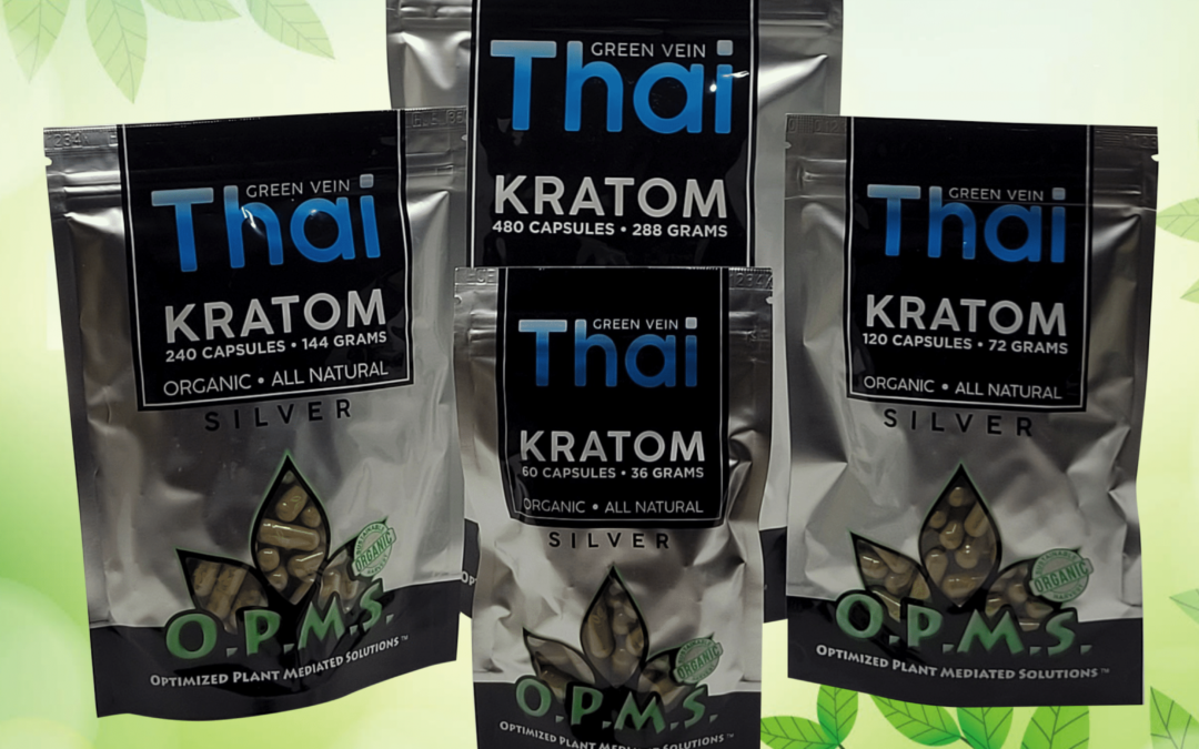 OPMS ORGANIC Silver Thai Kratom Capsules (Green Vein) – 120ct.