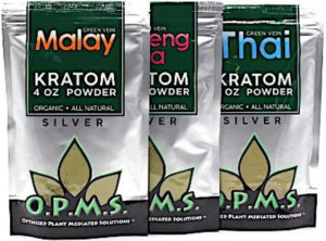 three 4oz bags of OPMS kratom powders