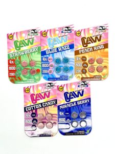 5 packs of Claw Botanicals. A 7oh-alternative. Displaying all 5 flavors: Cotton Candy, Peach Ring, Blue Razz, STrawberry and Miracle berry