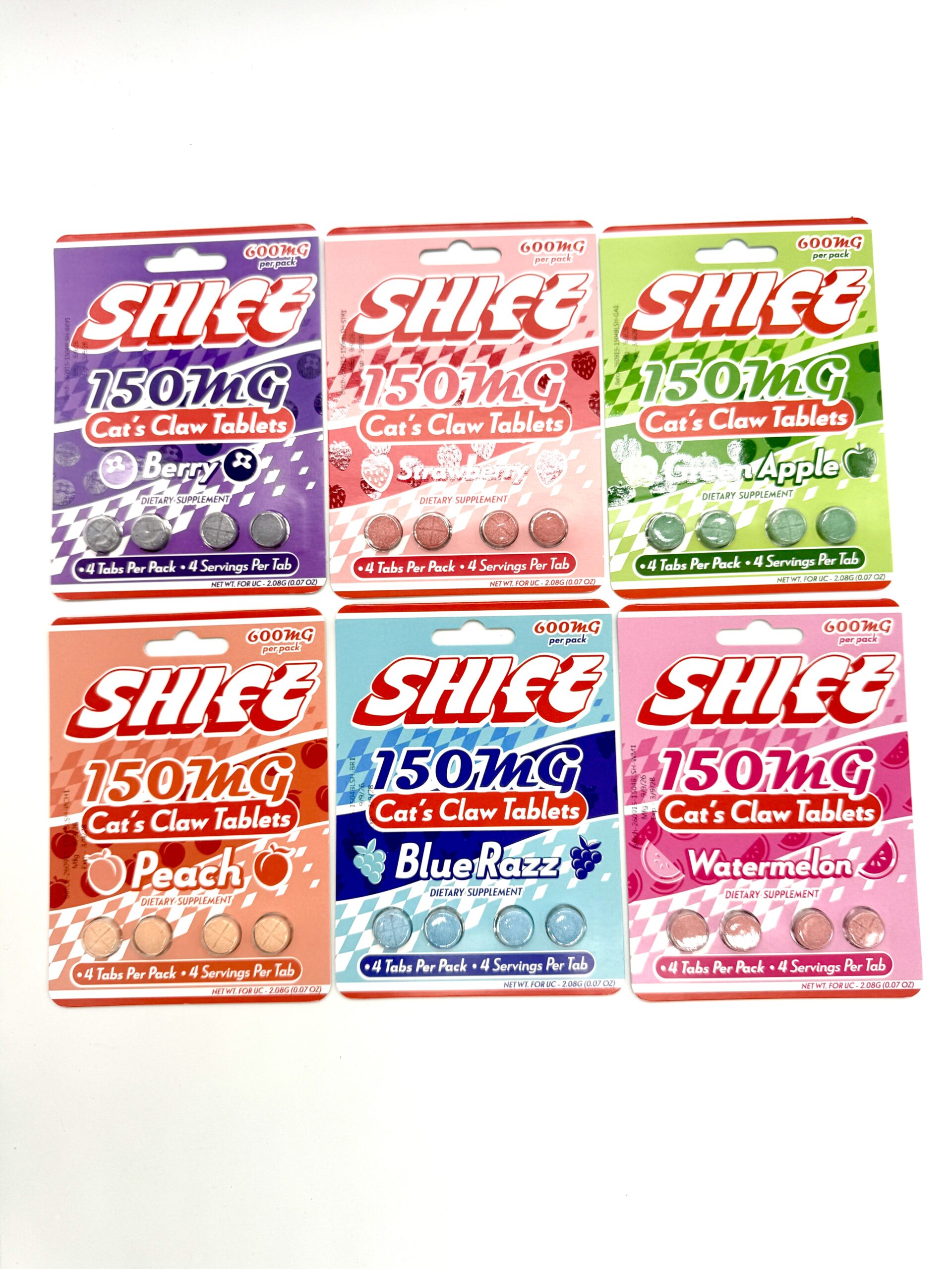 Shift-cats-claw-tablets-legalherbalshop | LegalHerbalShop Six four count packs of all the flavors of the Shift Cats Claw tablets.